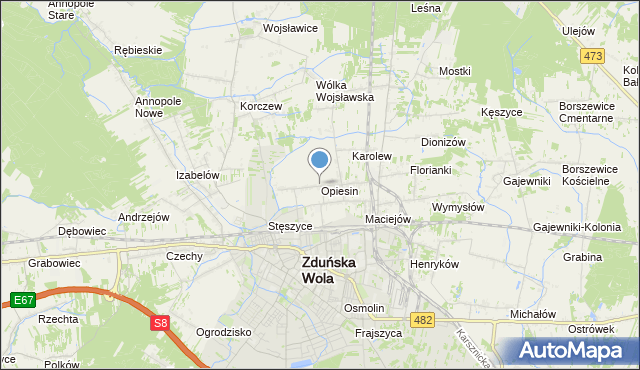 mapa Opiesin, Opiesin gmina Zduńska Wola na mapie Targeo